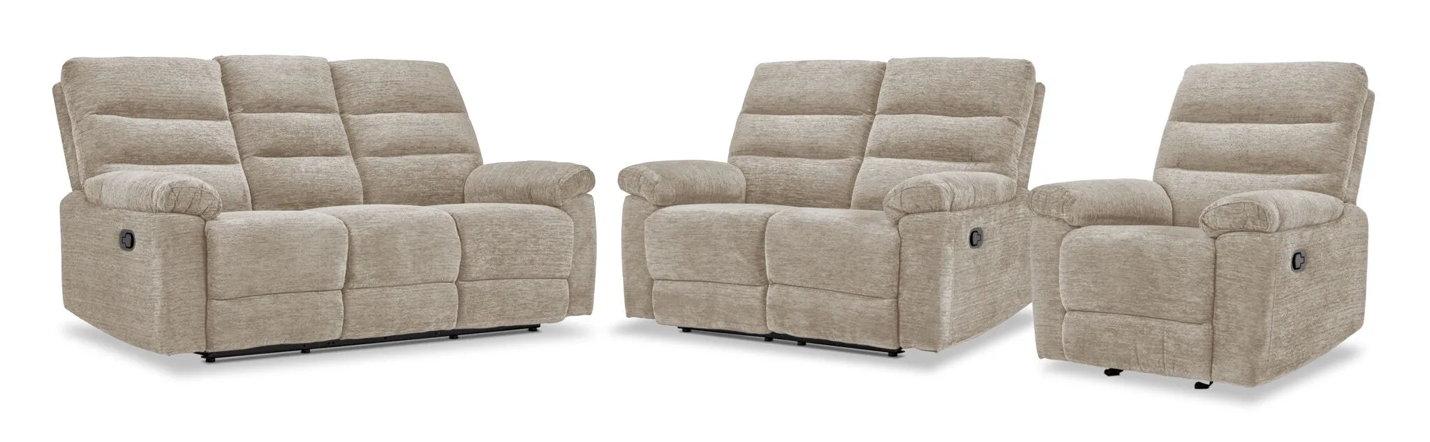 Lucie Dual Reclining Sofa, Loveseat and Recliner Set - Ivory