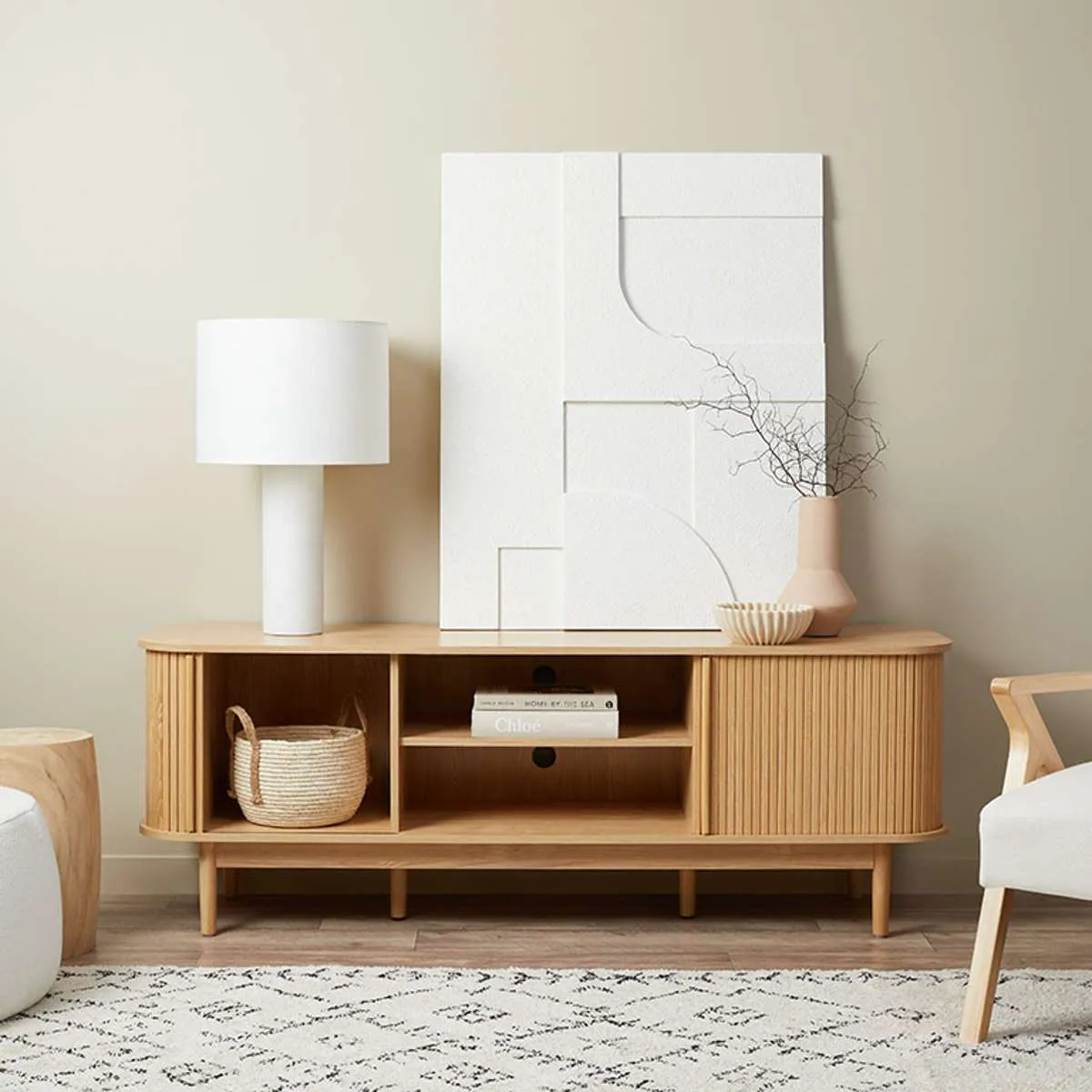 Maeve Entertainment Unit with Open Shelves - Natural Mocka