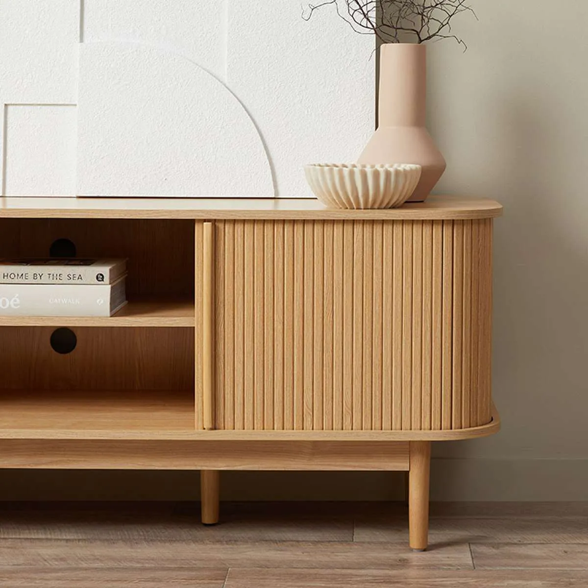 Maeve Entertainment Unit with Open Shelves - Natural Mocka