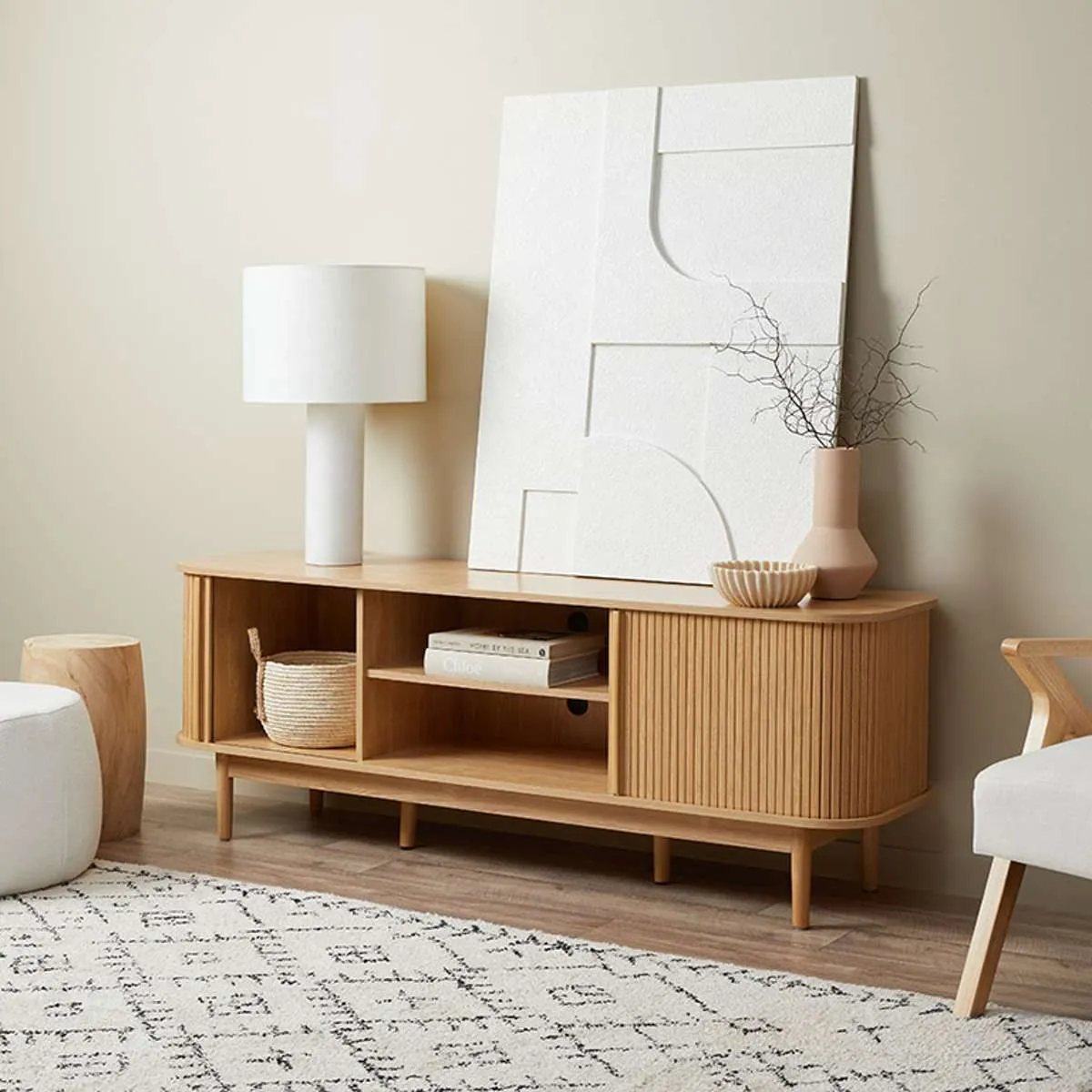 Maeve Entertainment Unit with Open Shelves - Natural Mocka