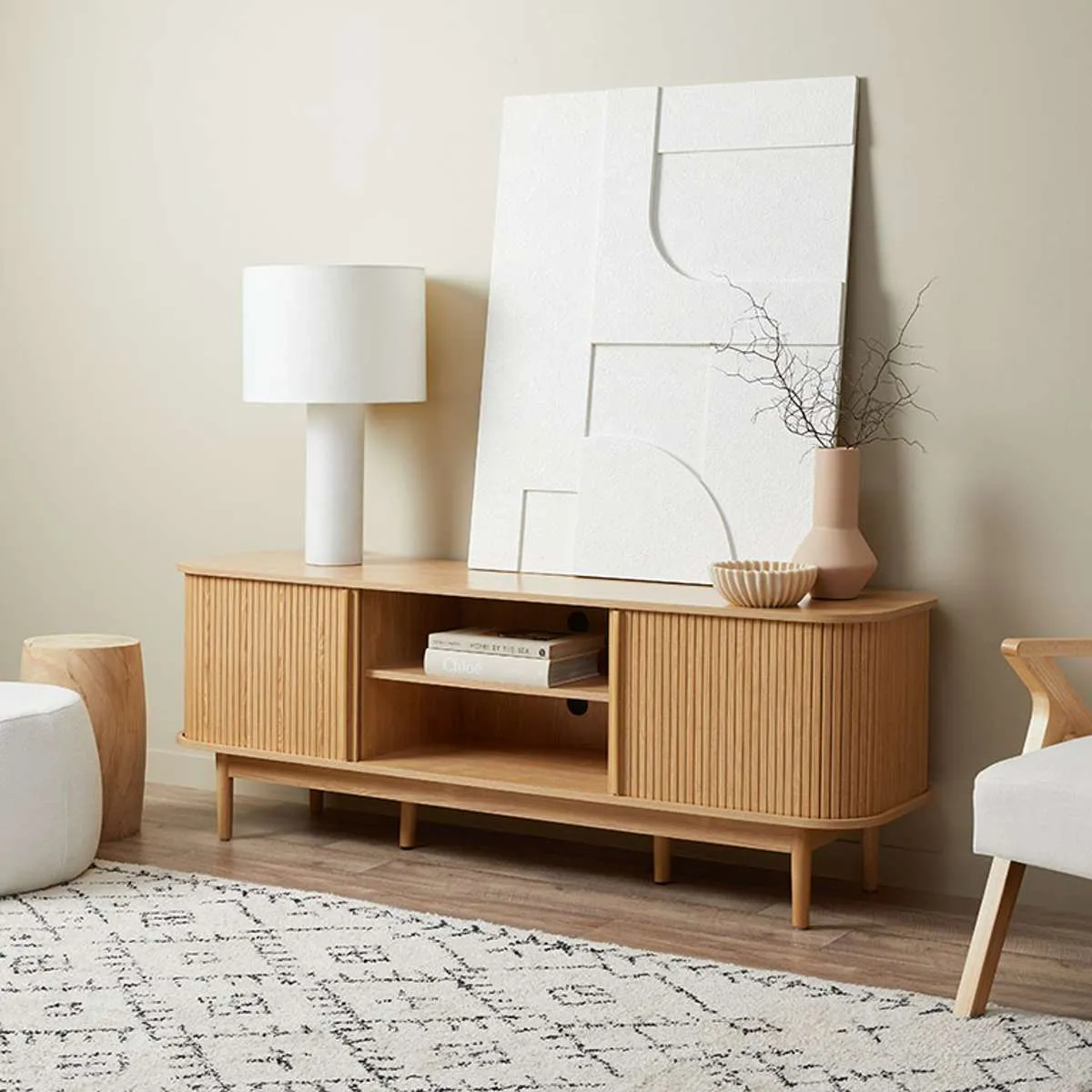 Maeve Entertainment Unit with Open Shelves - Natural Mocka