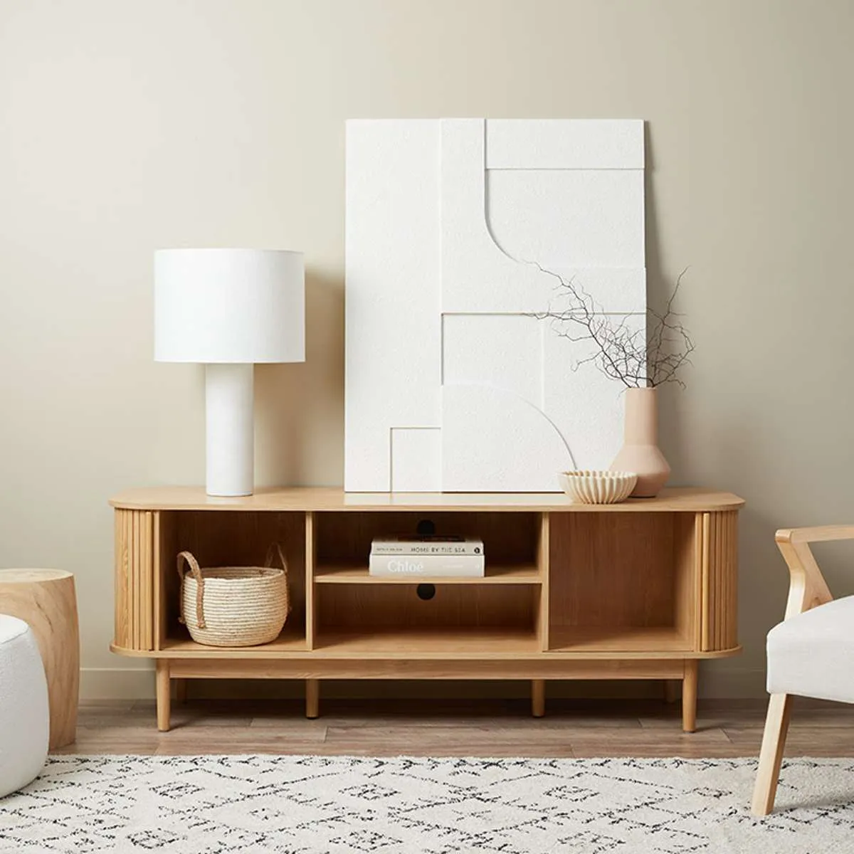 Maeve Entertainment Unit with Open Shelves - Natural Mocka