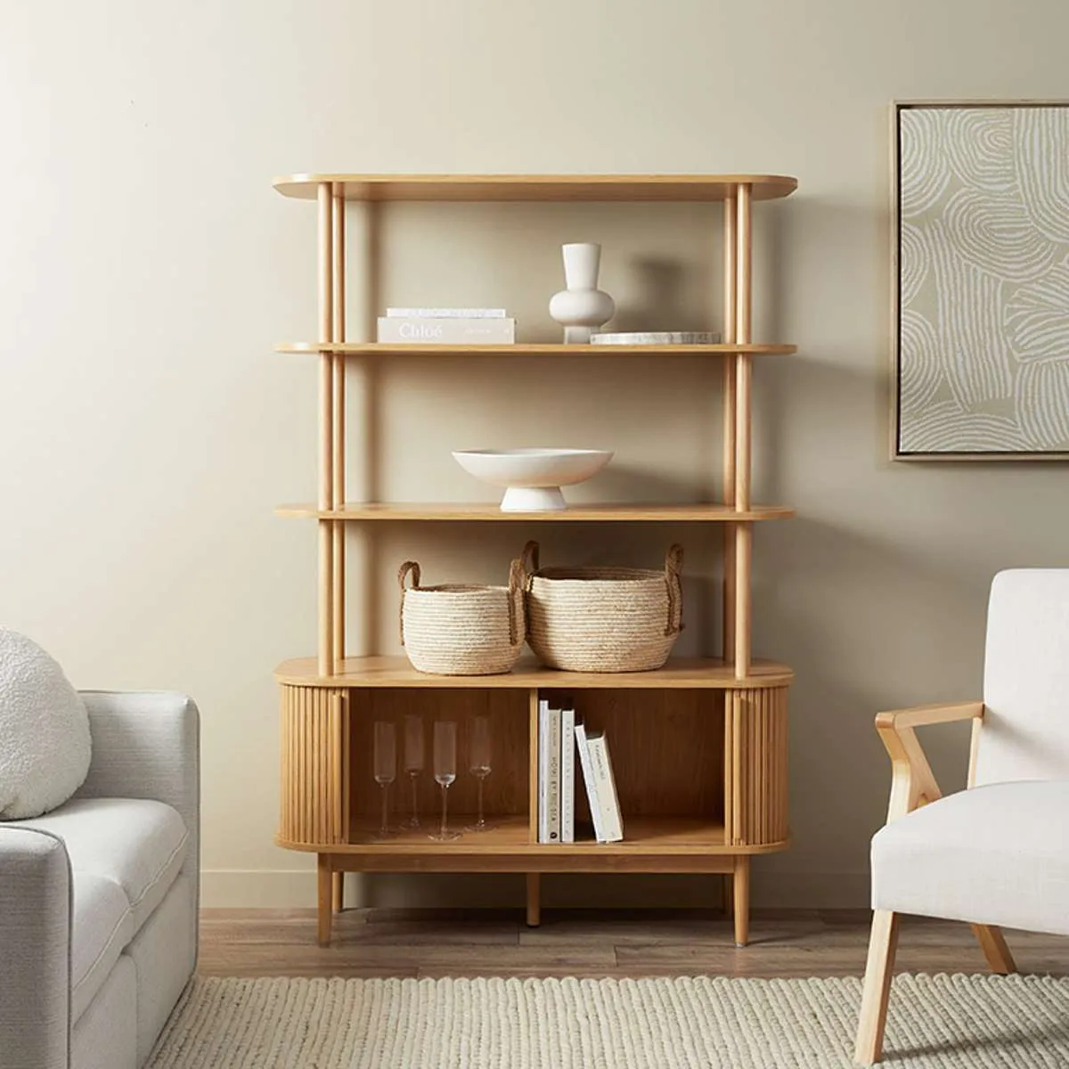 Maeve Shelf With Storage - Natural Mocka