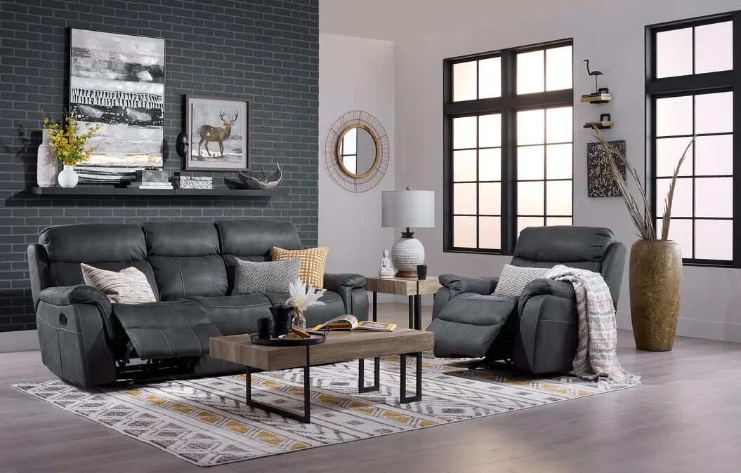Morrow II Reclining Sofa and Glider Recliner Set - Grey
