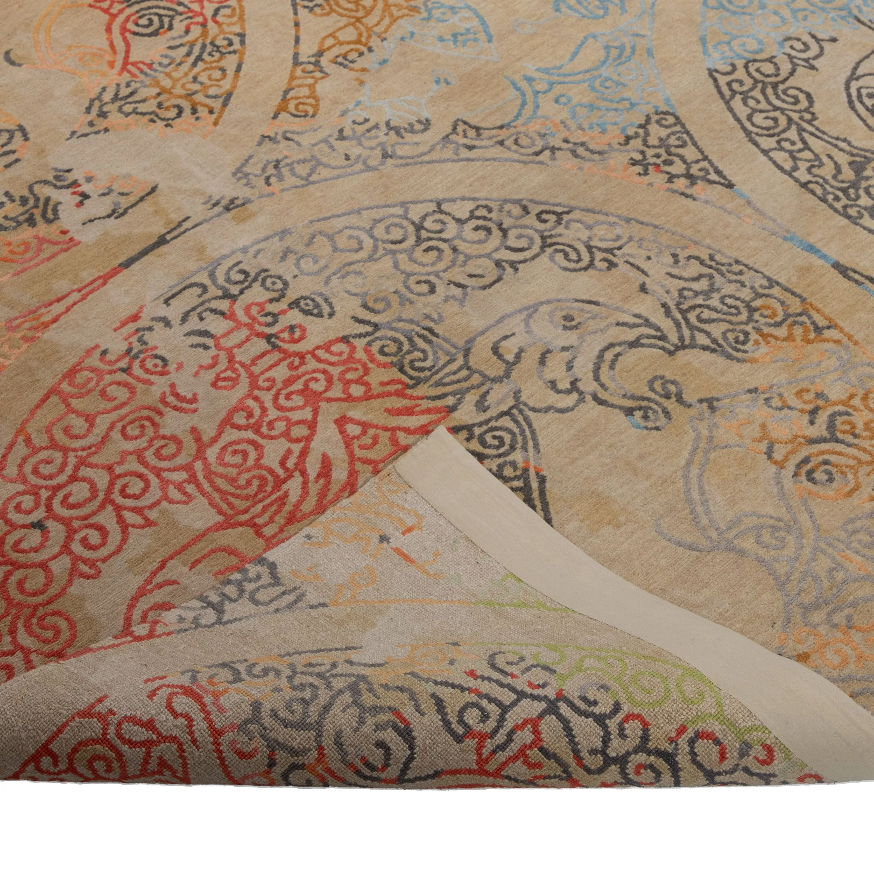 Multicolored Aurora Tibetan Contemporary Wool Silk Blend Rug - 9' x 12'