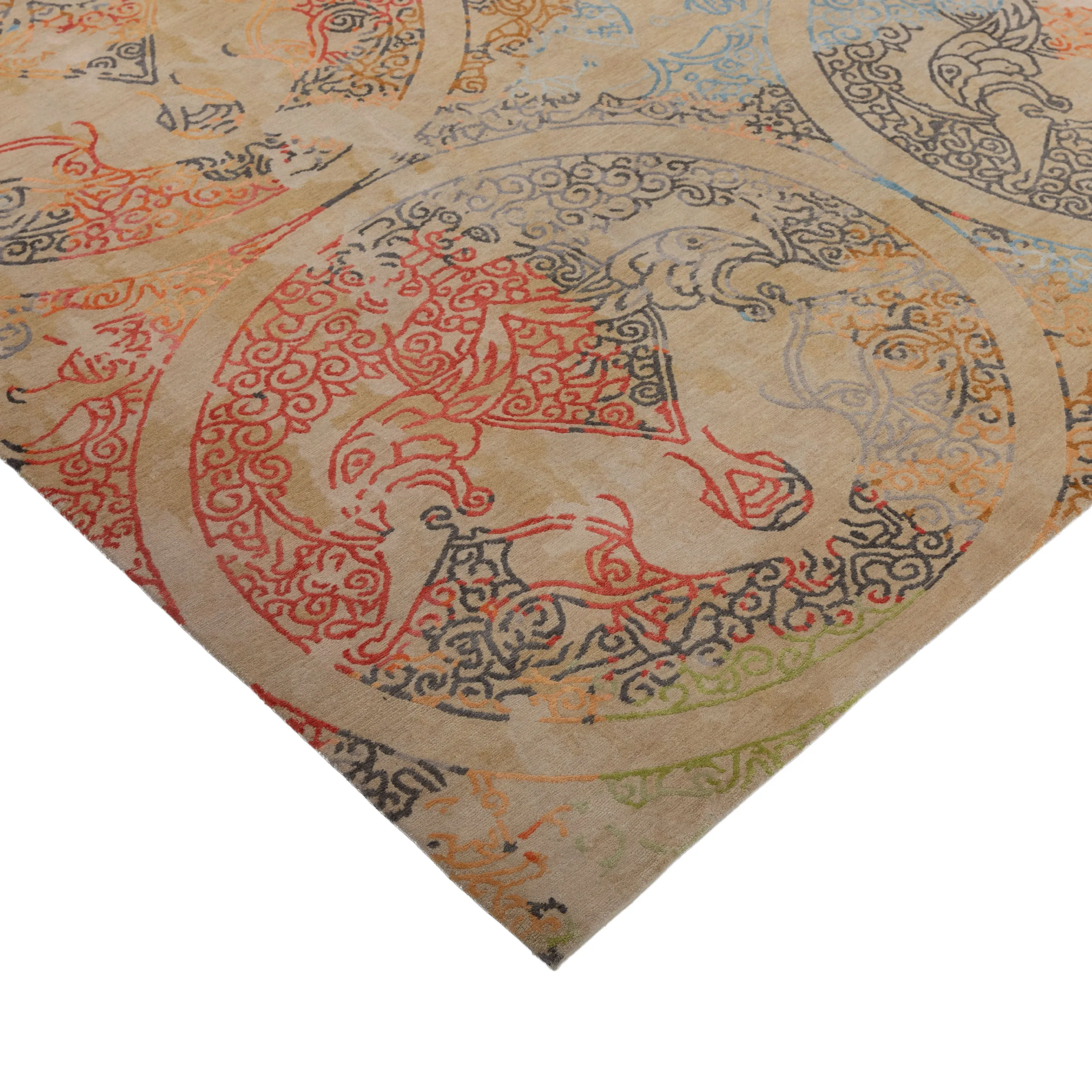 Multicolored Aurora Tibetan Contemporary Wool Silk Blend Rug - 9' x 12'