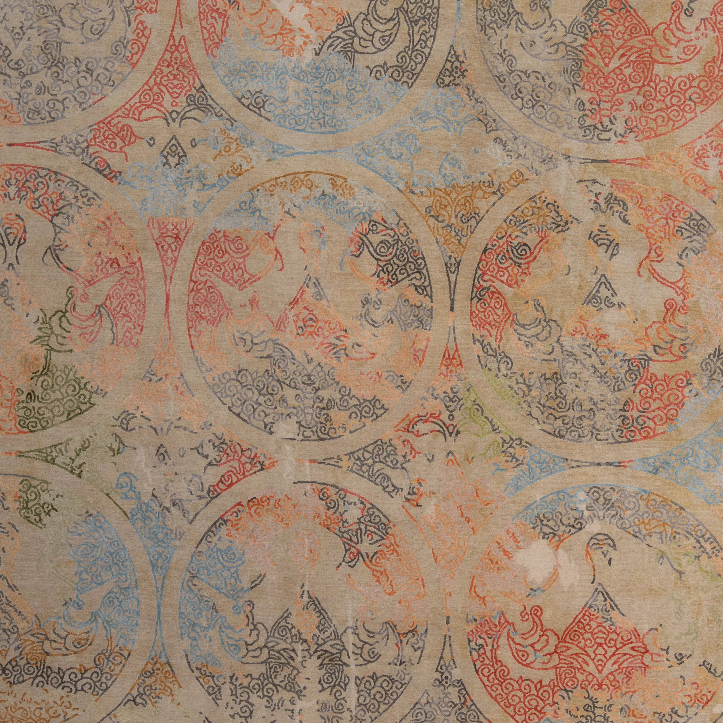Multicolored Aurora Tibetan Contemporary Wool Silk Blend Rug - 9' x 12'