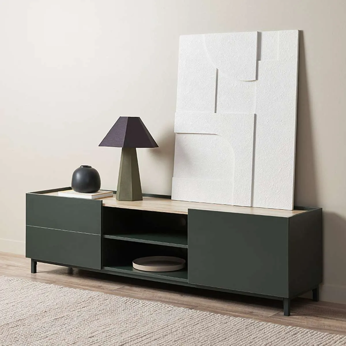 Murphy Entertainment Unit - Green/Natural Mocka