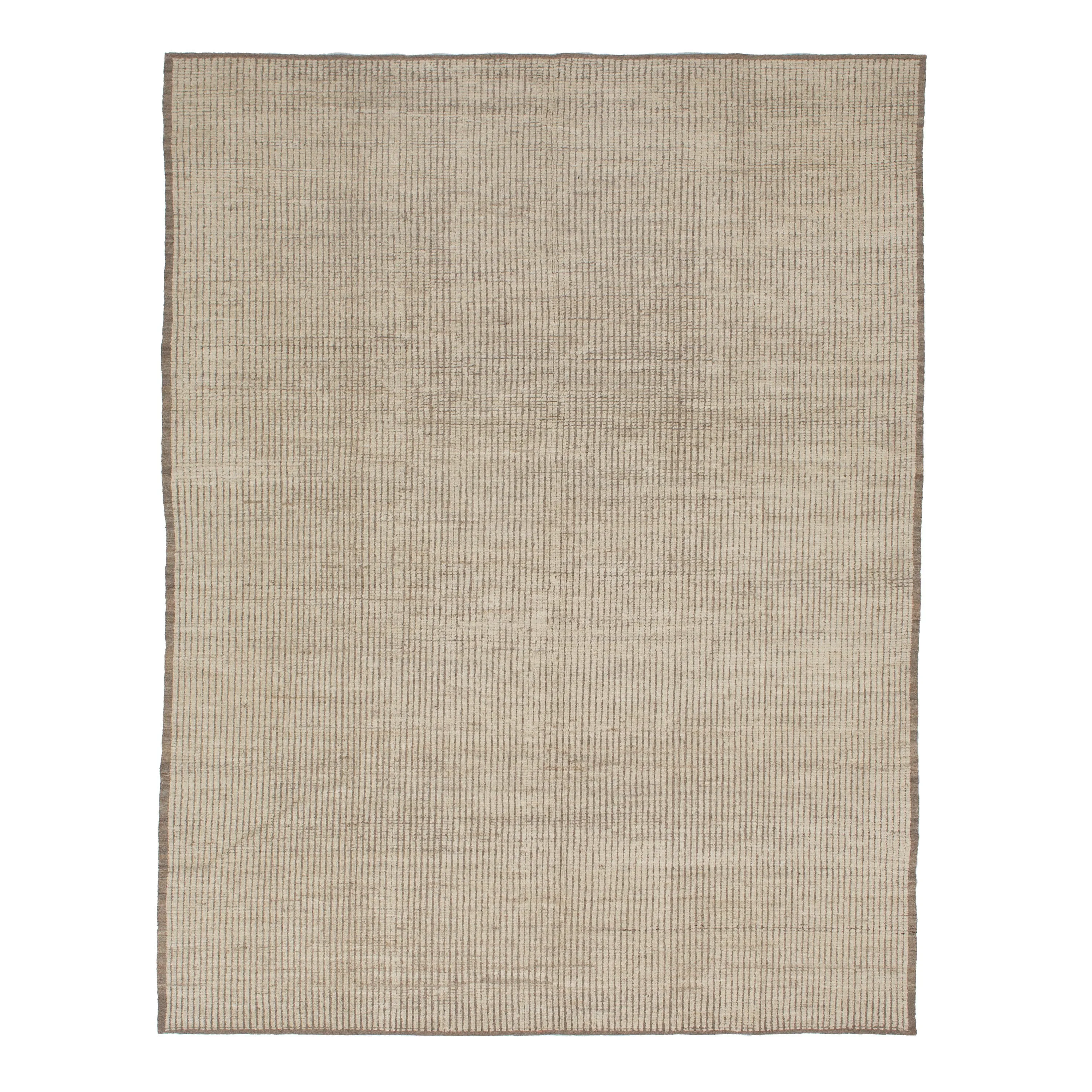 Natural Solid Zameen Modern Wool Rug - 9'4" x 12'