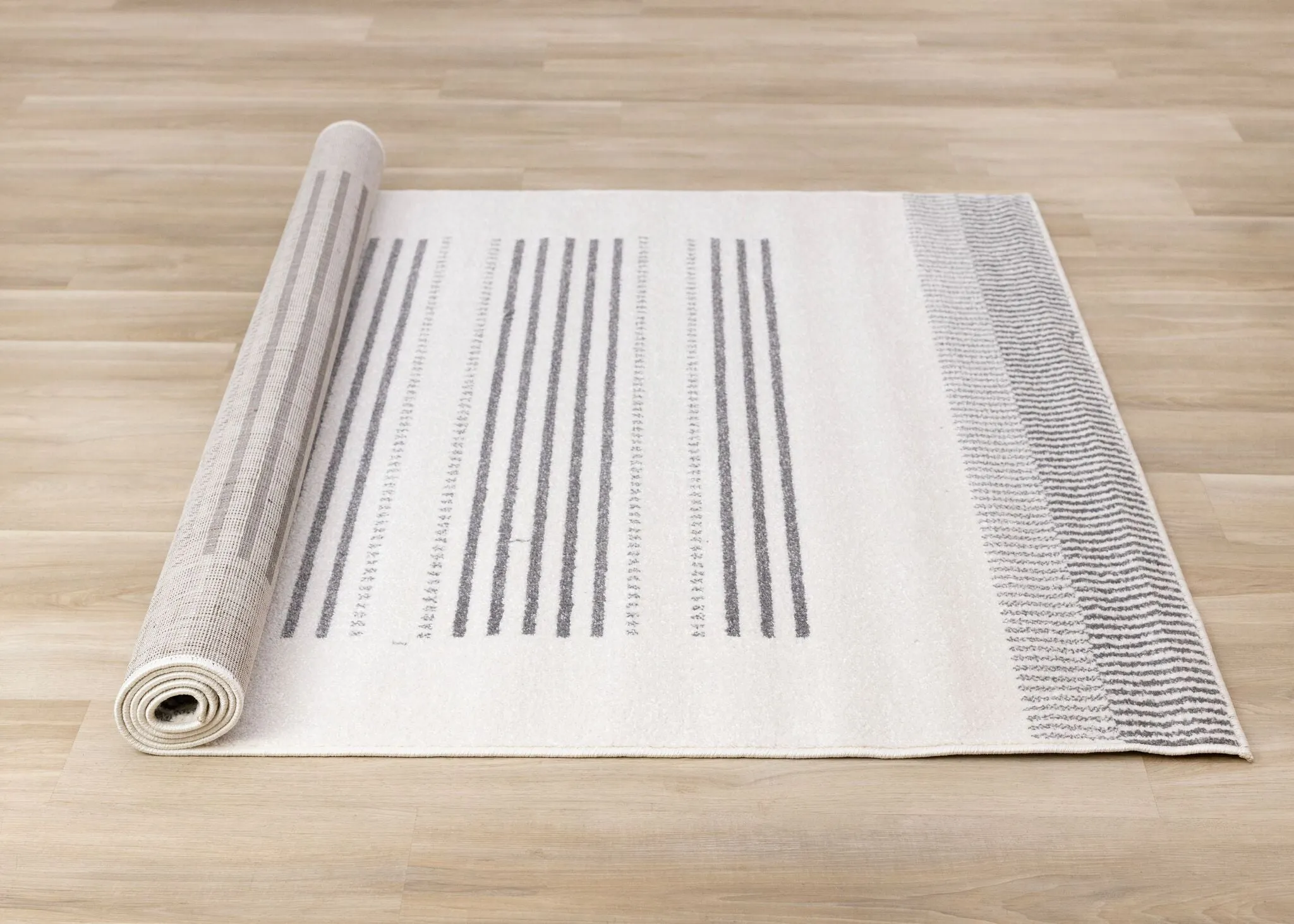 Nordic Stripes 6'7" x 9'10" Striped Lines Area Rug - Grey