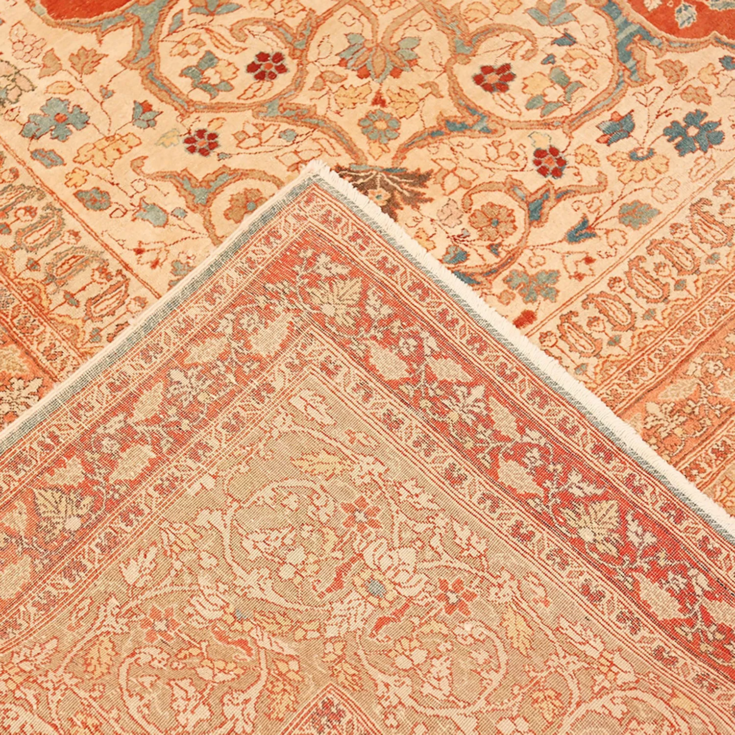 Orange Antique Persian Tabriz Rug - 9'3" x 12'4"