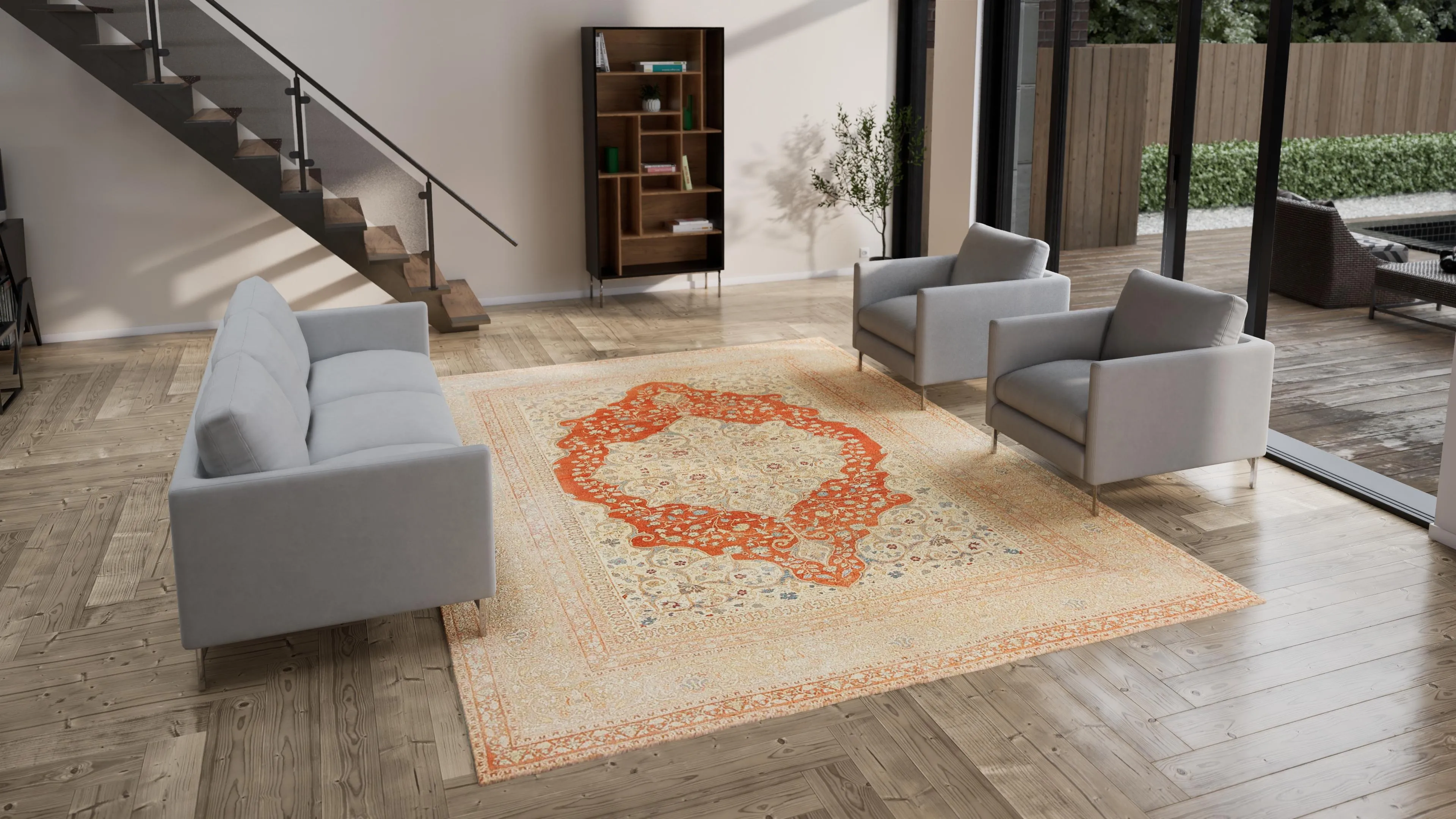 Orange Antique Persian Tabriz Rug - 9'3" x 12'4"