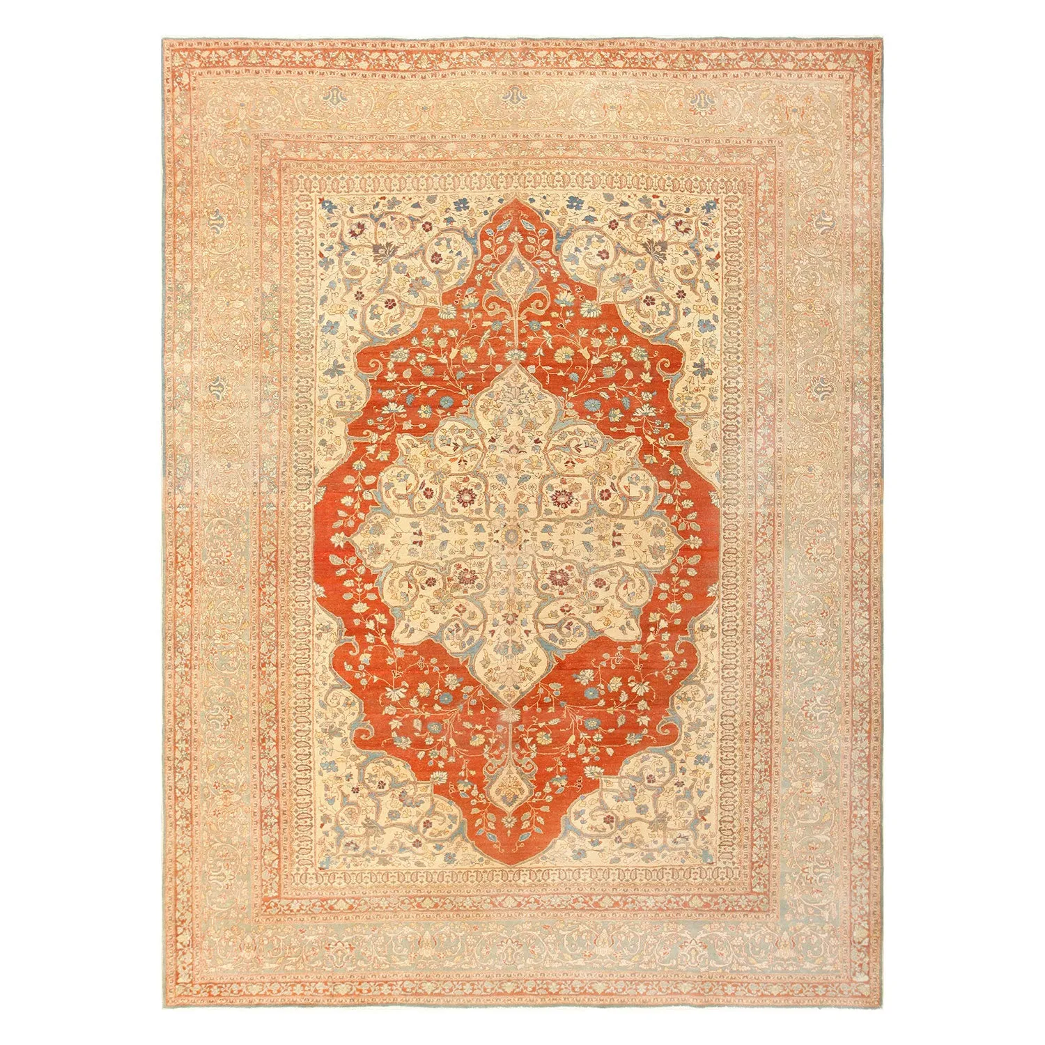 Orange Antique Persian Tabriz Rug - 9'3" x 12'4"