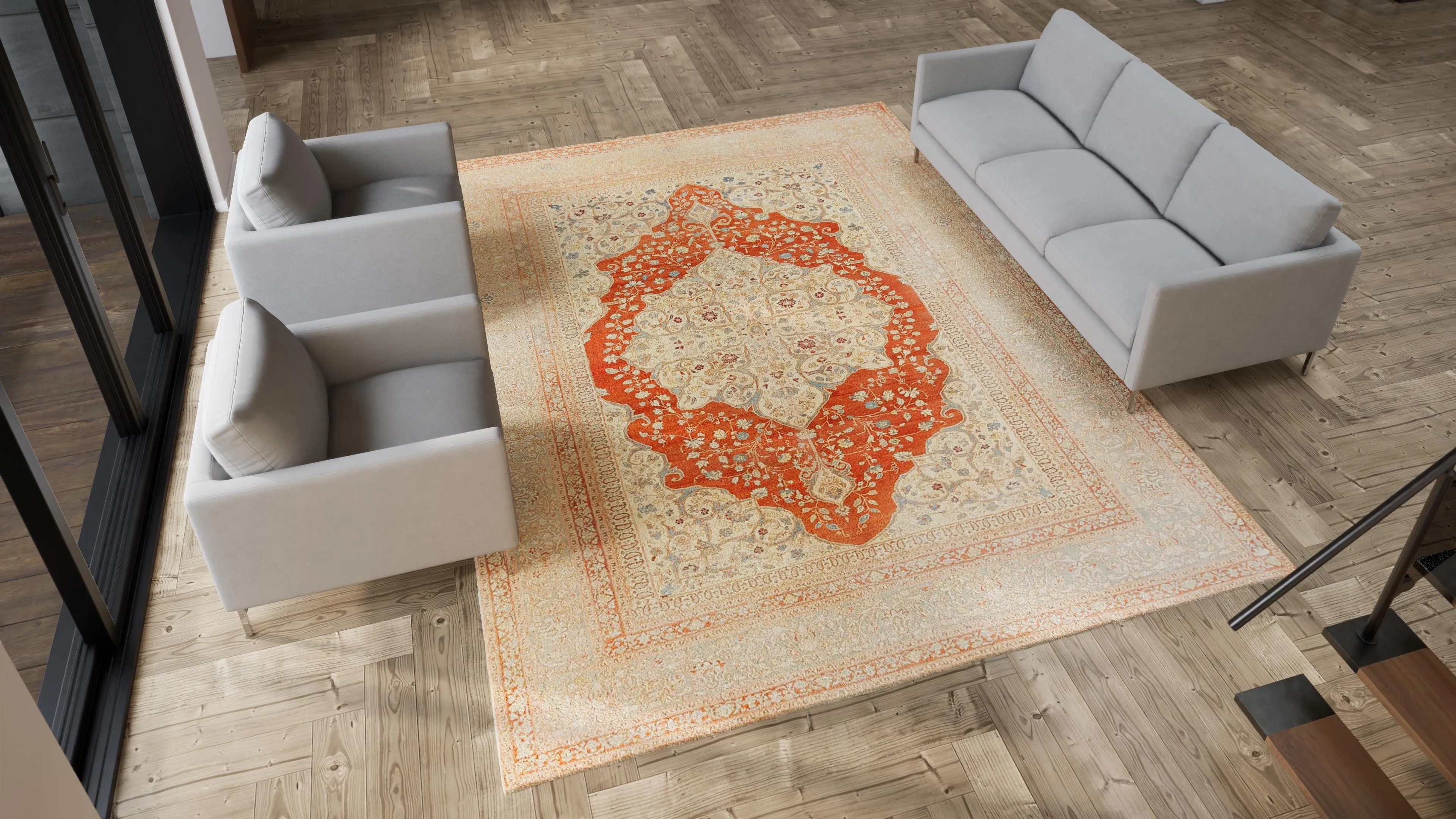 Orange Antique Persian Tabriz Rug - 9'3" x 12'4"
