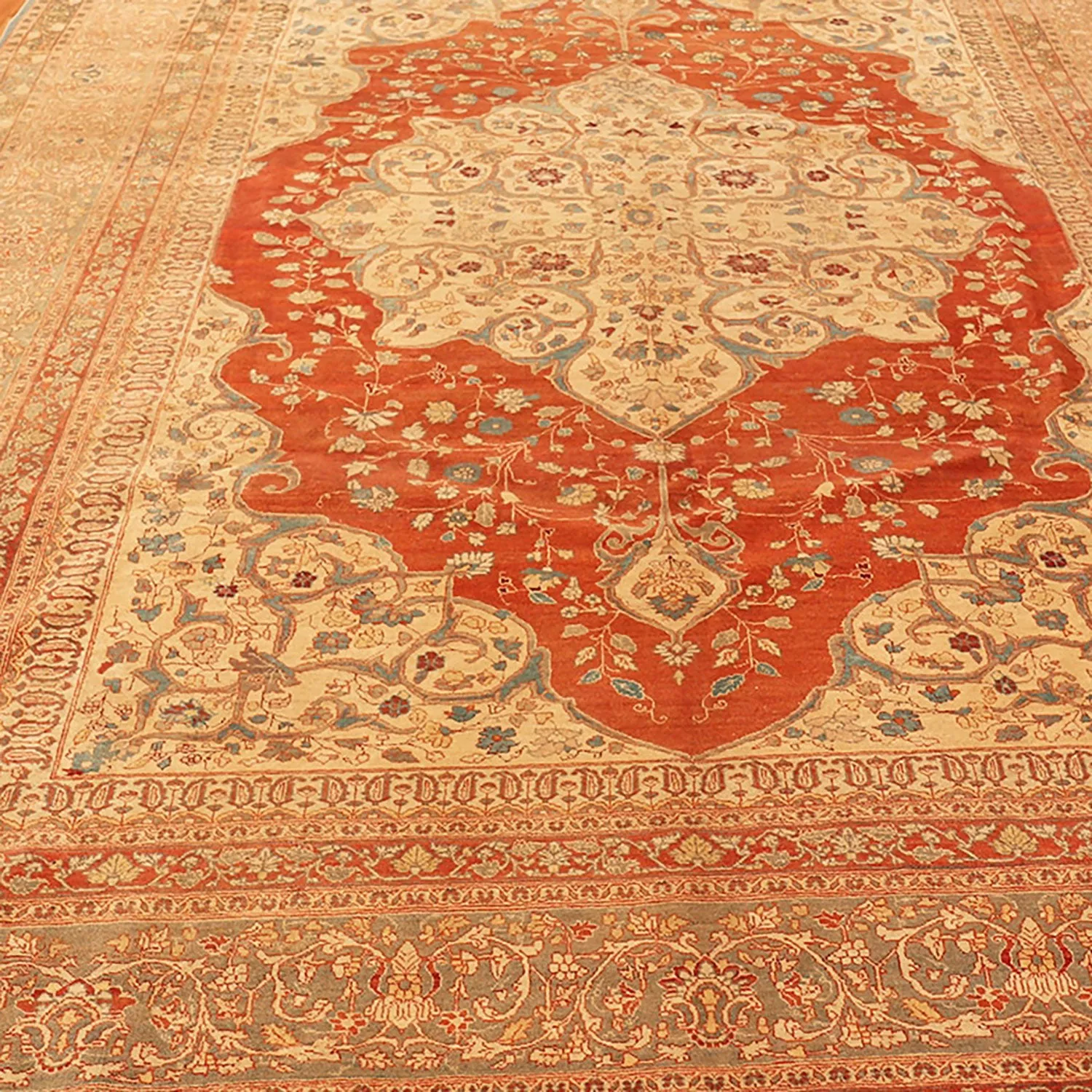 Orange Antique Persian Tabriz Rug - 9'3" x 12'4"