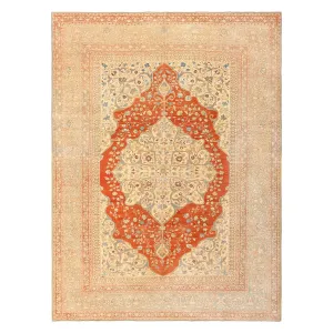 Orange Antique Persian Tabriz Rug - 9'3" x 12'4"