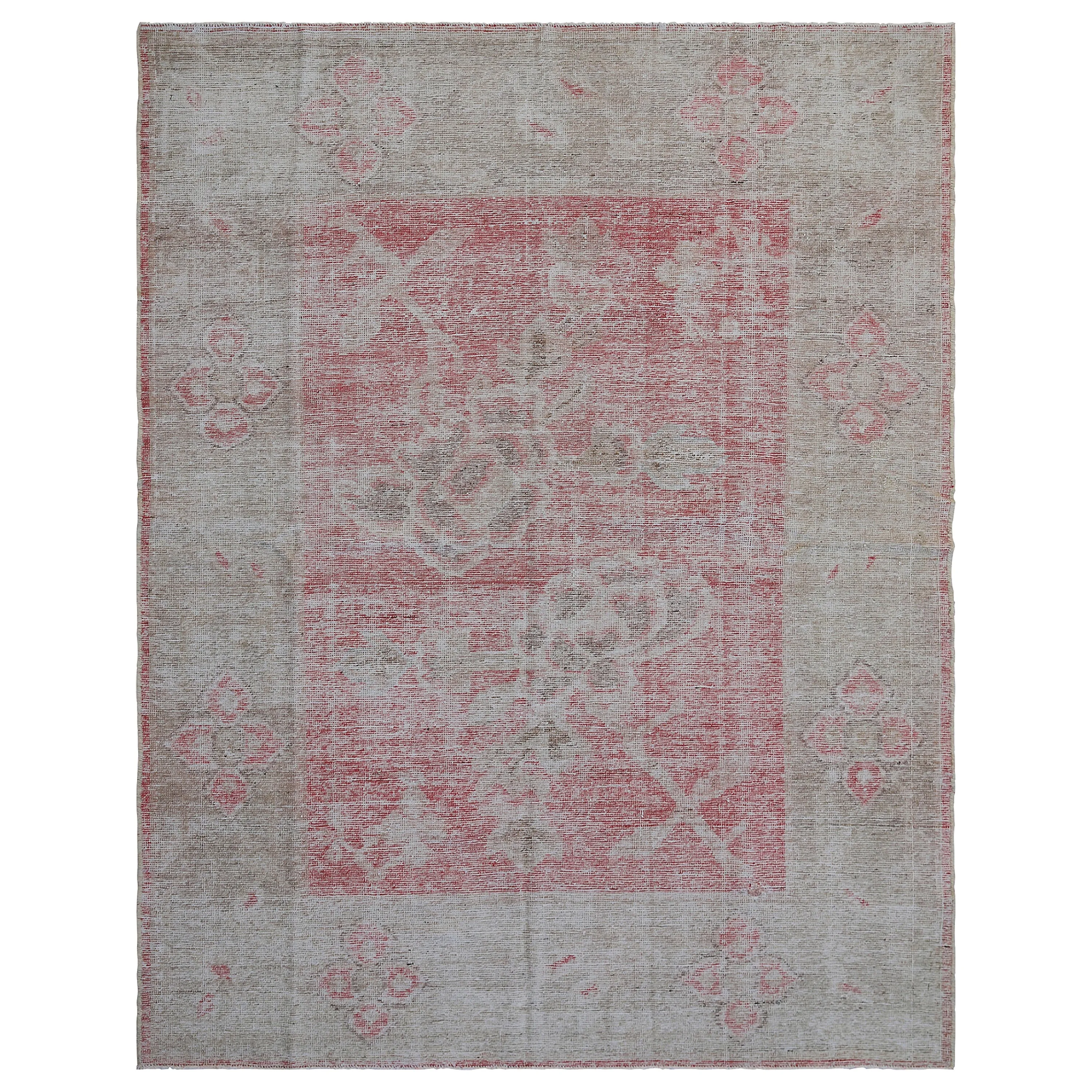 Pink & Grey Vintage Wool Cotton Blend Rug - 4'10" x 6'7"