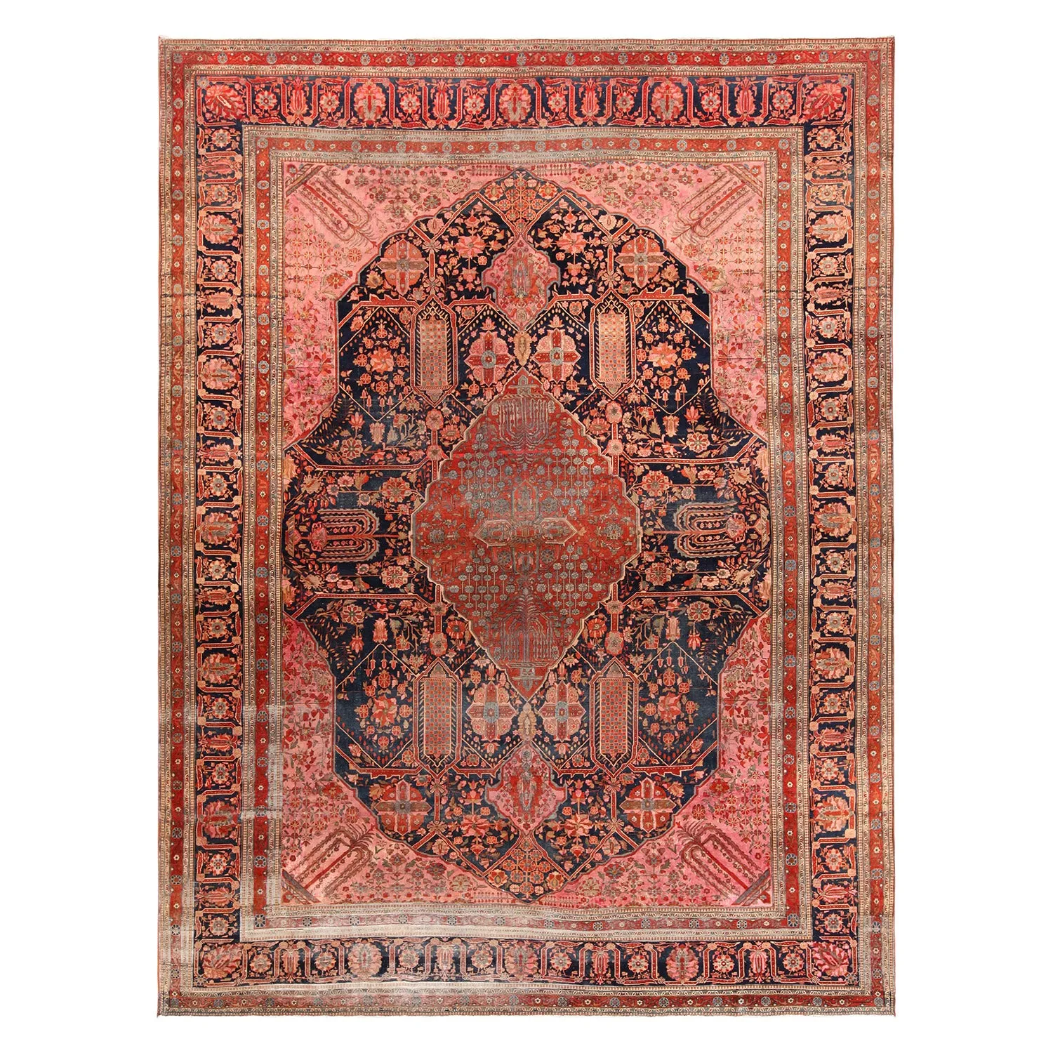 Pink Antique Persian Mohtasham Kashan Rug - 10'4" x 13'7"