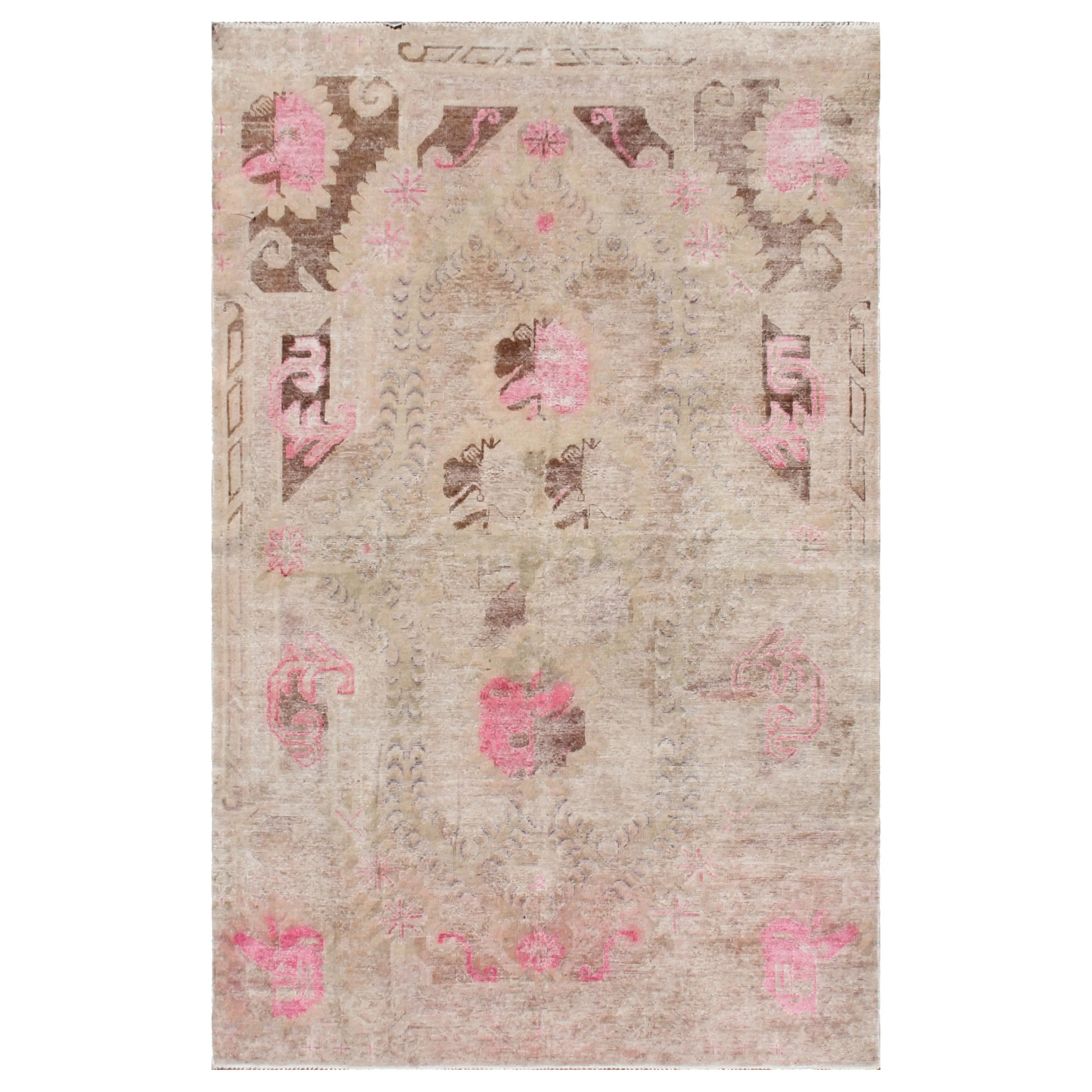 Pink Vintage Wool Cotton Blend Rug - 4' x 6'4"