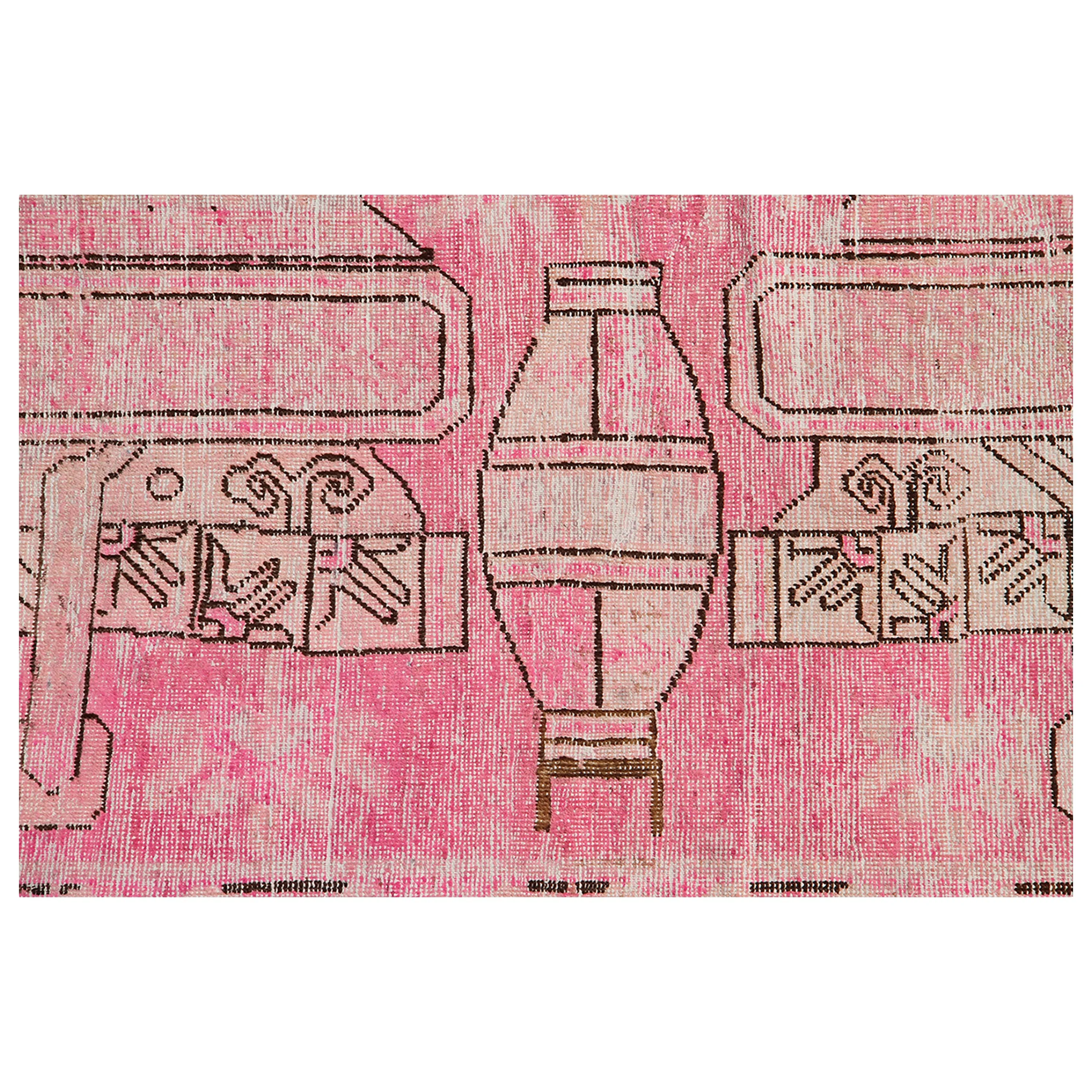 Pink Vintage Wool Cotton Blend Rug - 4'5" x 7'3"