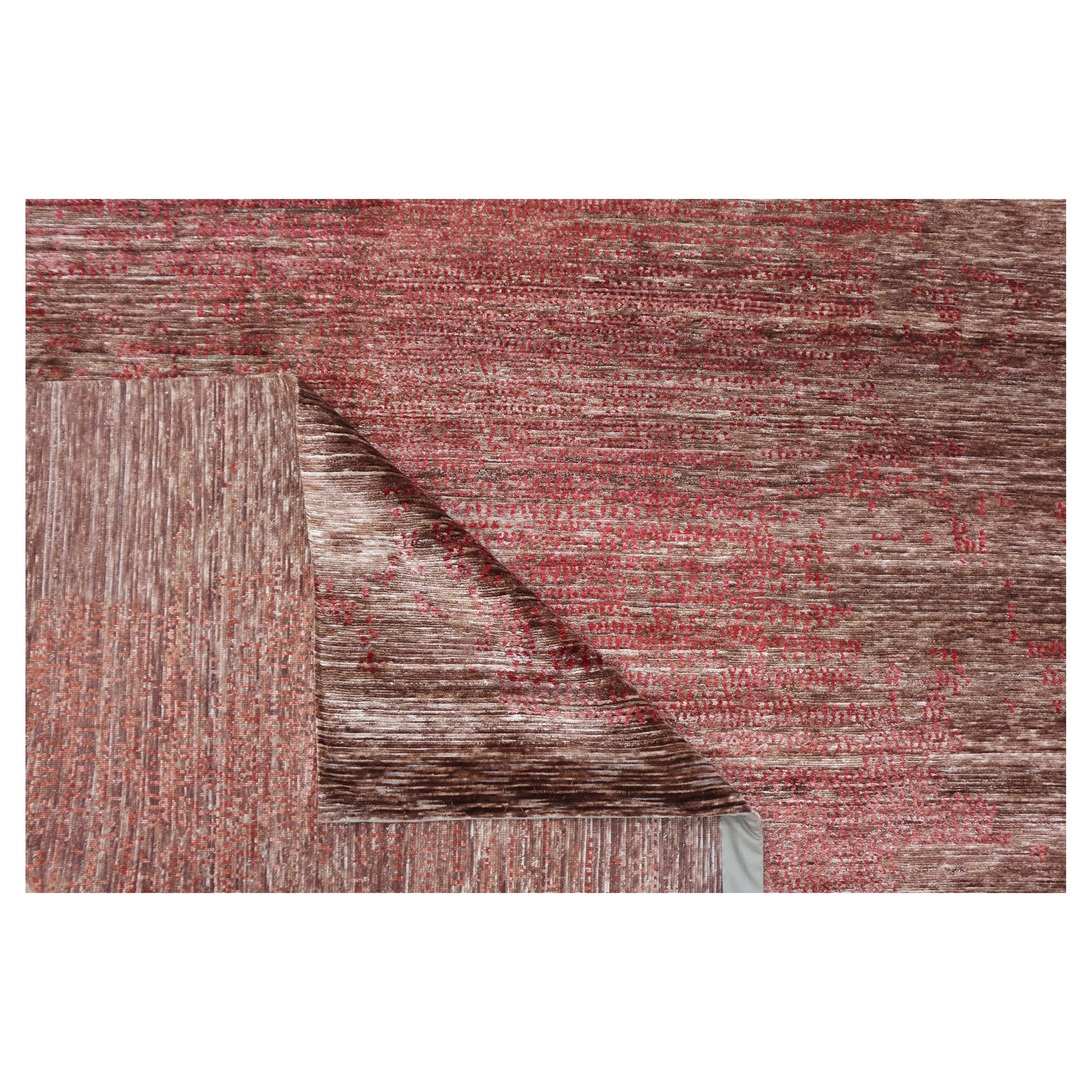Red Nu Vibrant Tibetan Modern Silk Rug - 8' x 10'