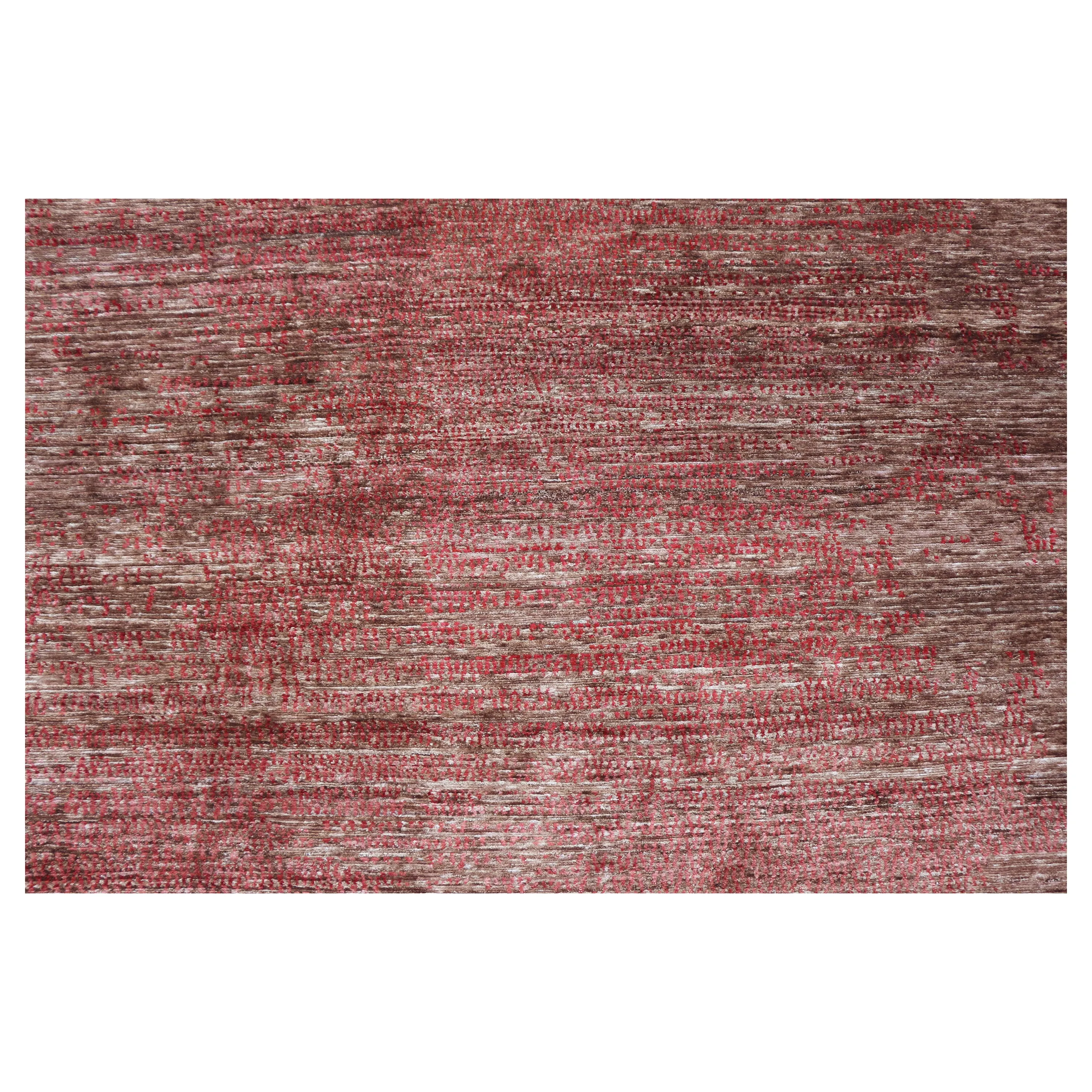 Red Nu Vibrant Tibetan Modern Silk Rug - 8' x 10'