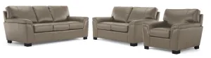 Reynolds Leather Sofa, Loveseat and Chair Set - Grey