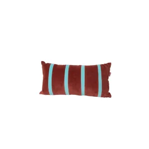 Rice DK Velvet Rectangular Pillow with Brown and Mint Stripes - Small