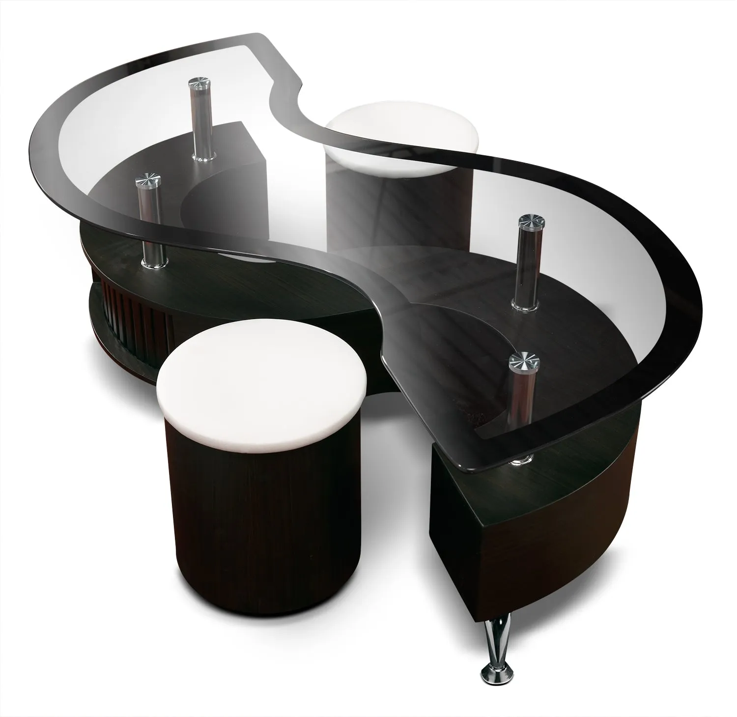 Serpentine 51.5" Coffee Table with Two Ottomans - Espresso