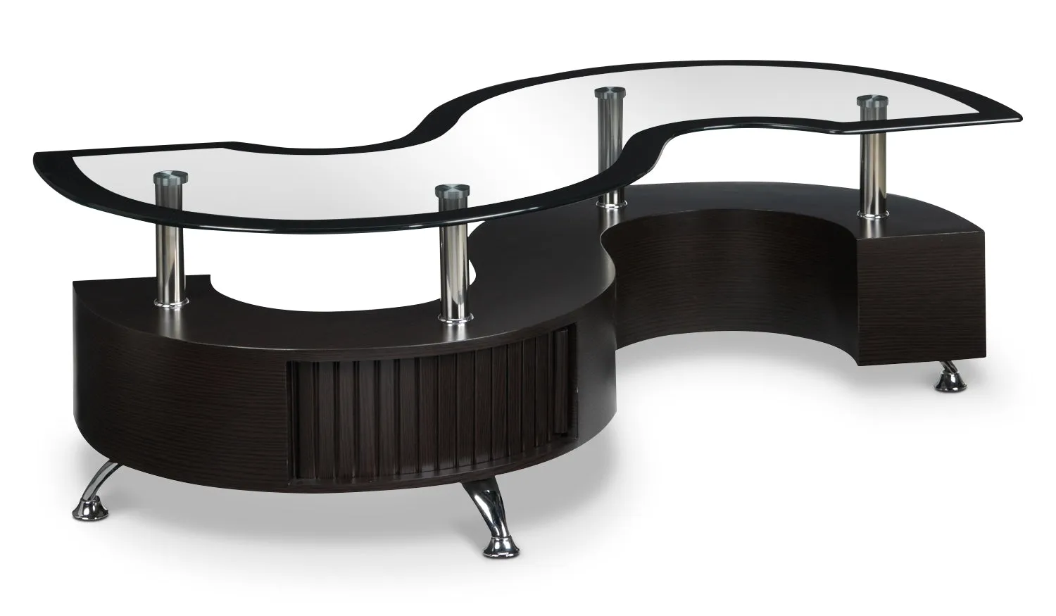 Serpentine 51.5" Coffee Table with Two Ottomans - Espresso