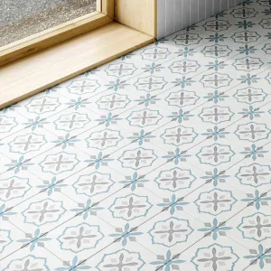 Sirocco Blue Cross Pattern Porcelain Tile 22x22cm Matte
