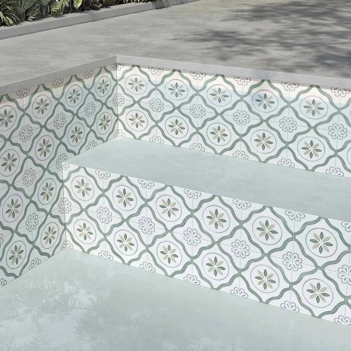 Sirocco Green Petals Pattern Porcelain Tile 22x22cm Matt