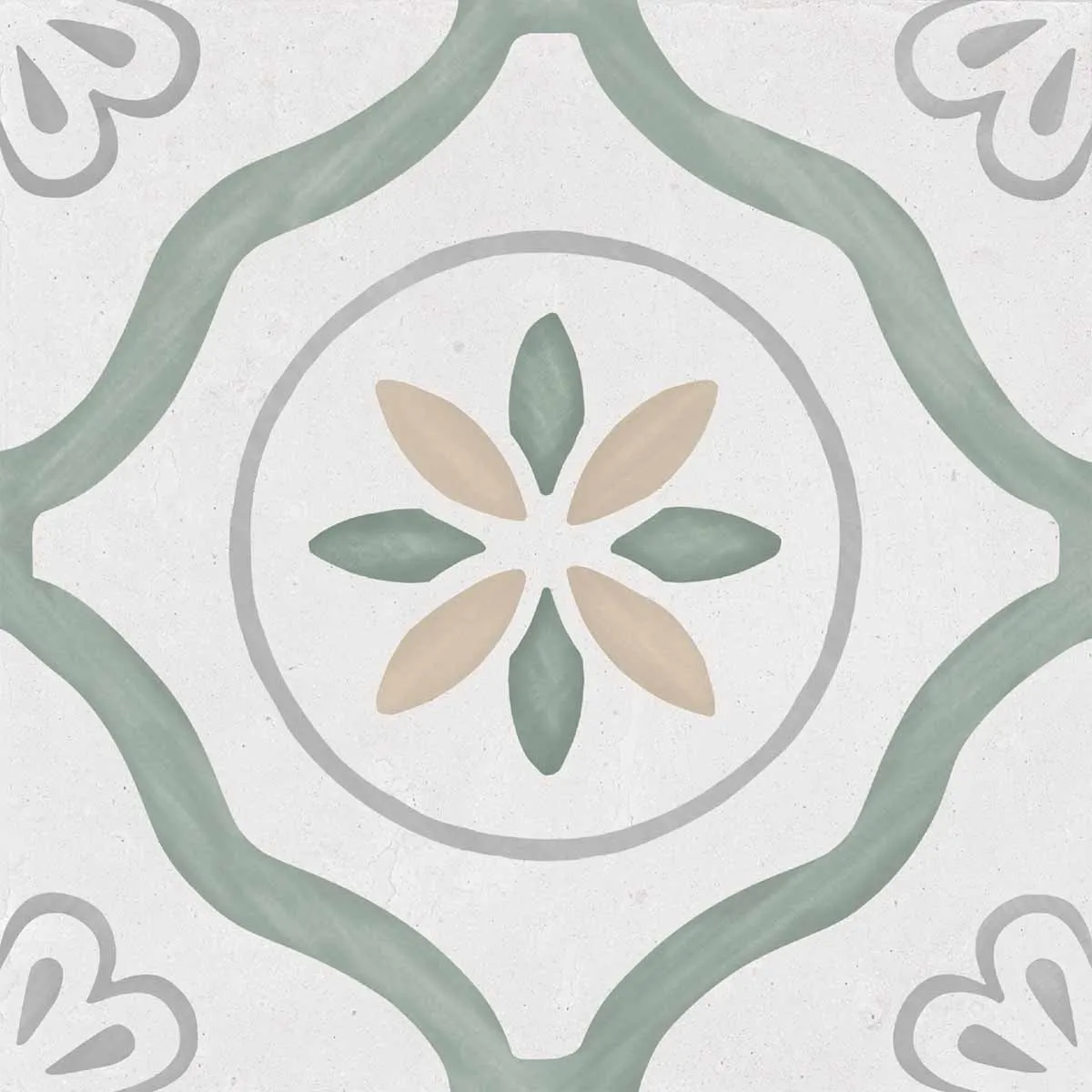 Sirocco Green Petals Pattern Porcelain Tile 22x22cm Matt