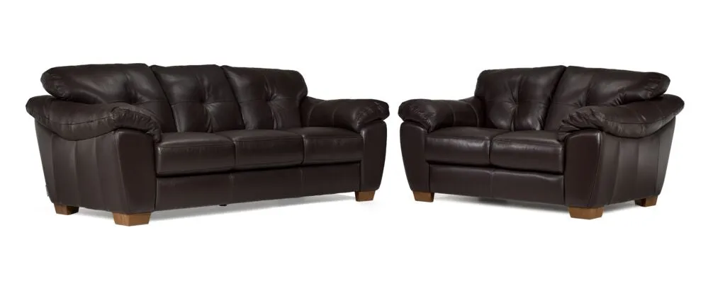 Sloane Leather Sofa and Loveseat Set- Chocolate