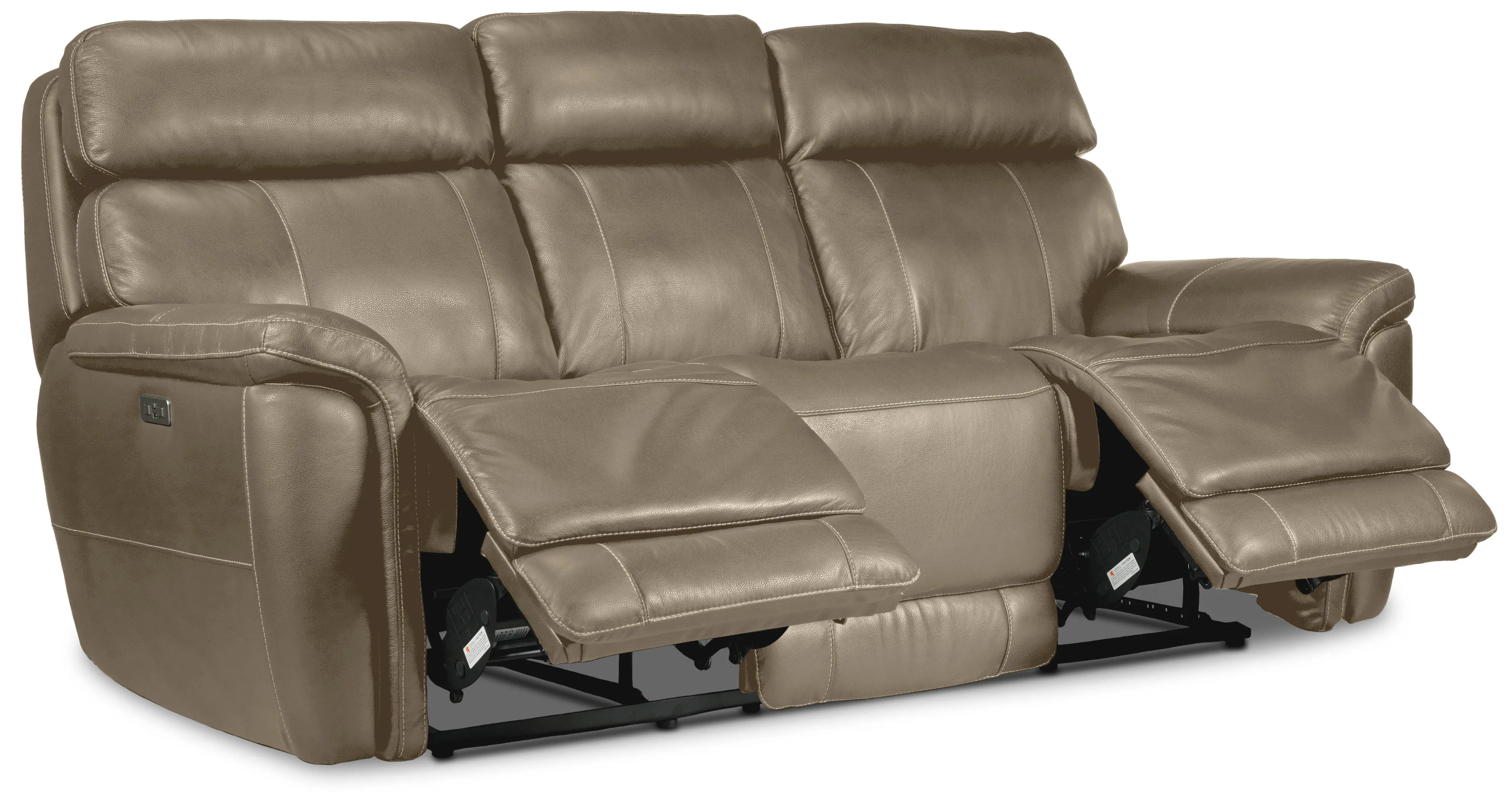 Stallion Leather Dual Power Reclining Sofa and Loveseat Set - Pebble