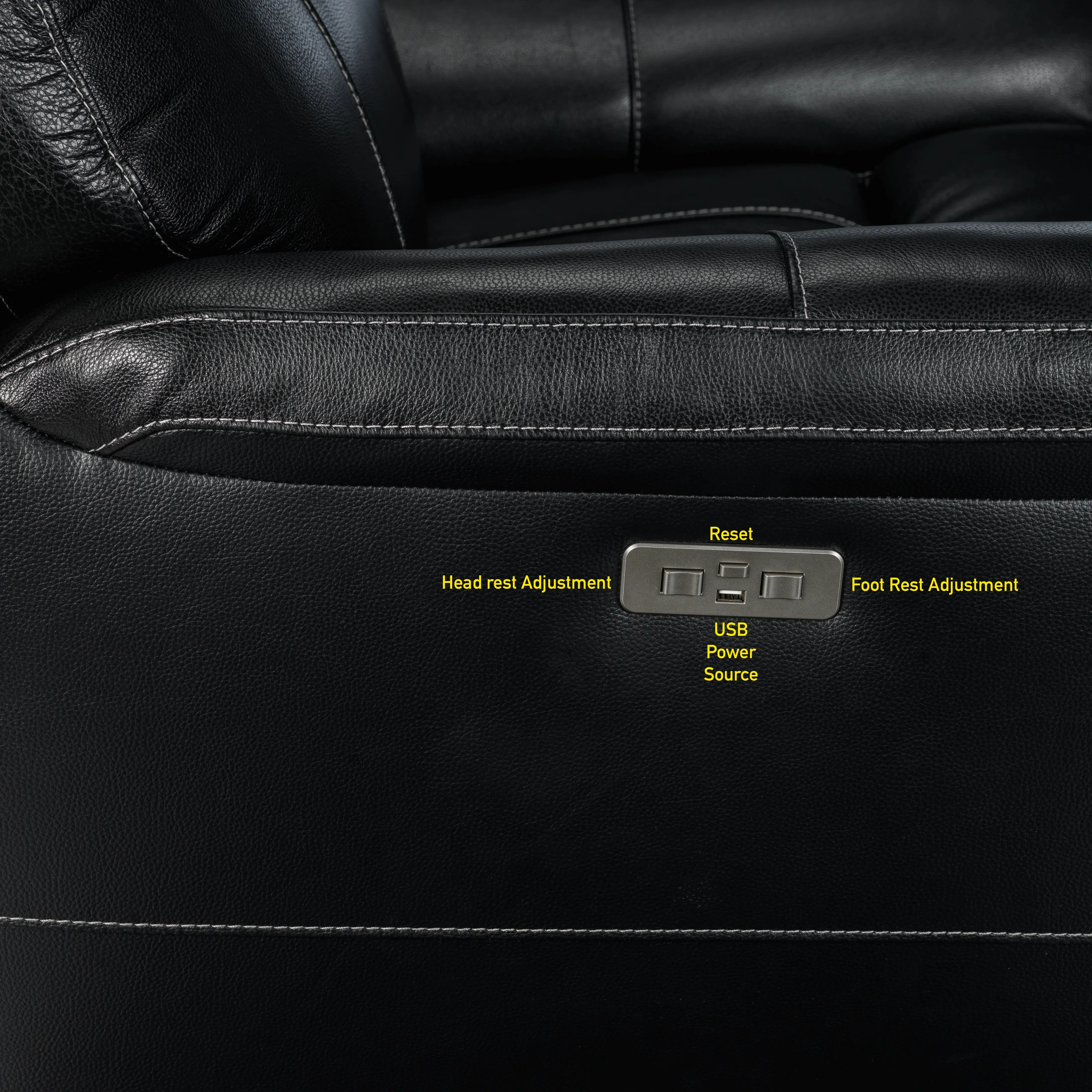 Stallion Leather Dual Power Reclining Sofa, Loveseat and Chair Set - Midnight Black