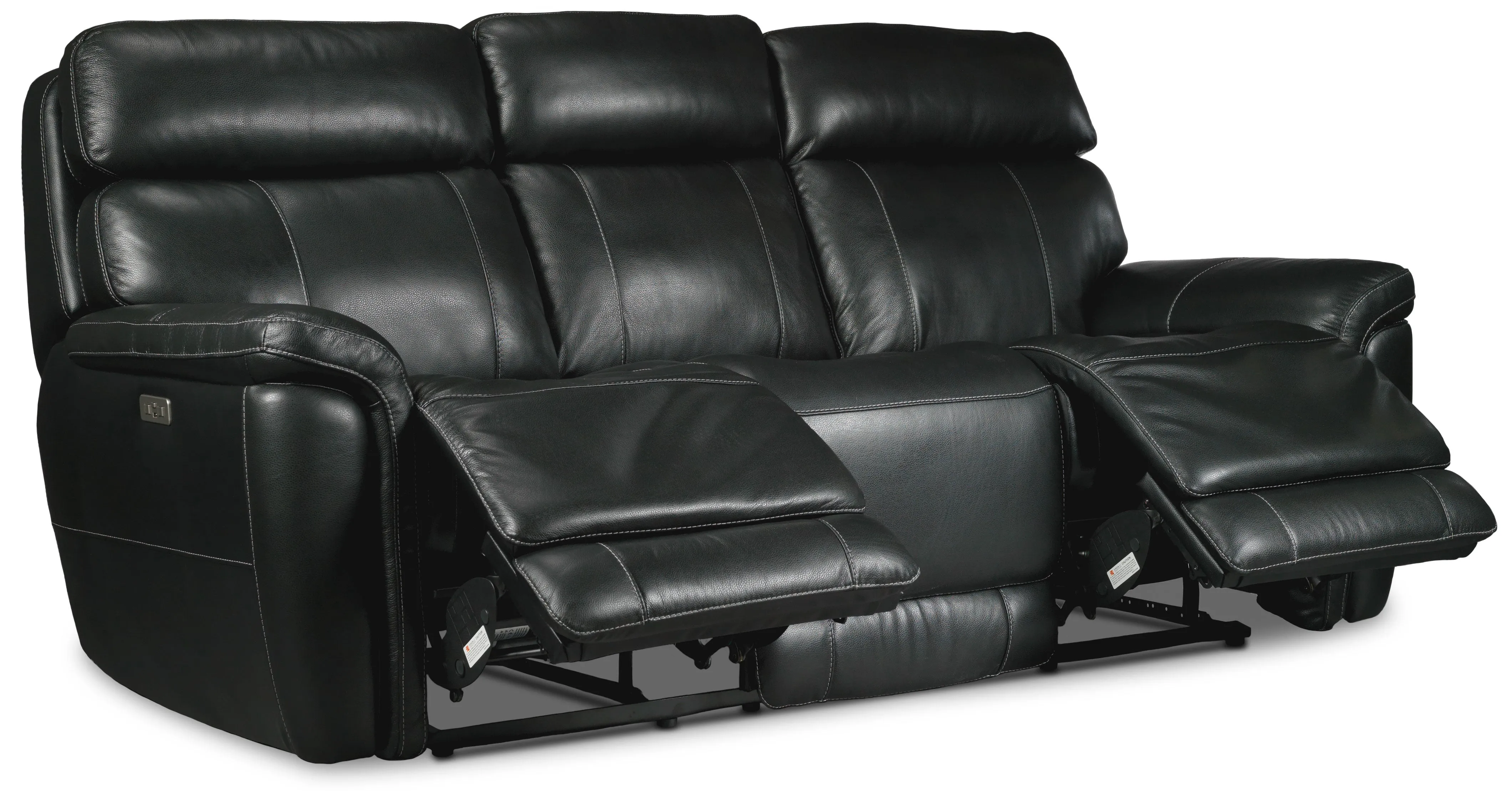 Stallion Leather Dual Power Reclining Sofa, Loveseat and Chair Set - Midnight Black