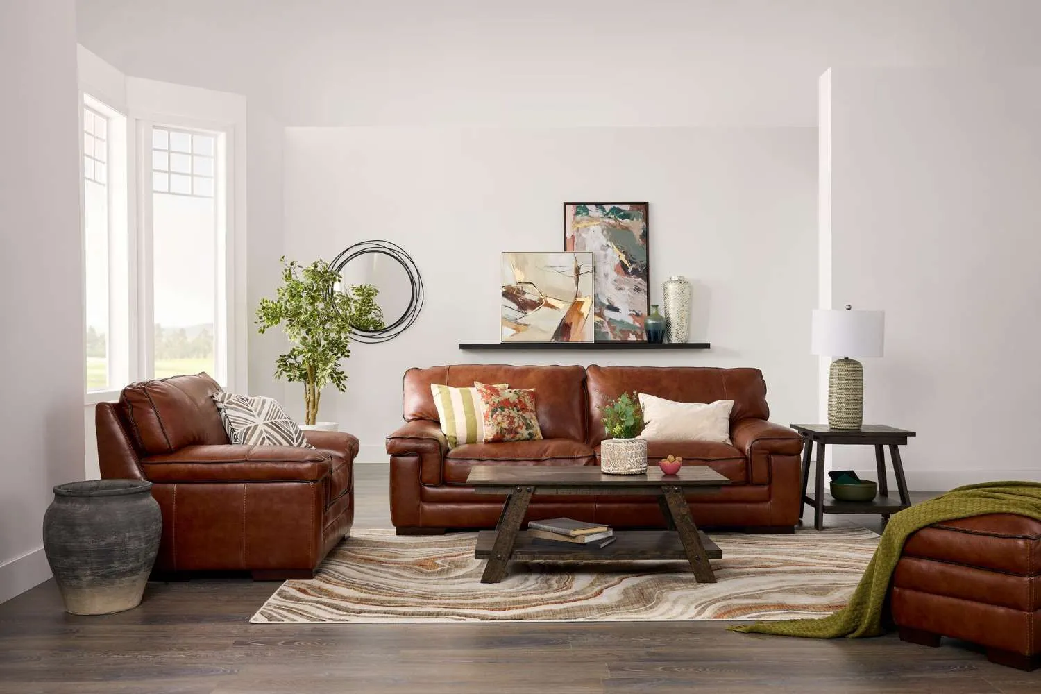 Stampede Leather Sofa and Chair Set - Chestnut