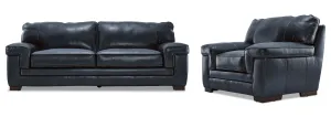 Stampede Leather Sofa and Chair Set - Cobalt