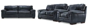 Stampede Leather Sofa, Loveseat and Chair Set - Cobalt