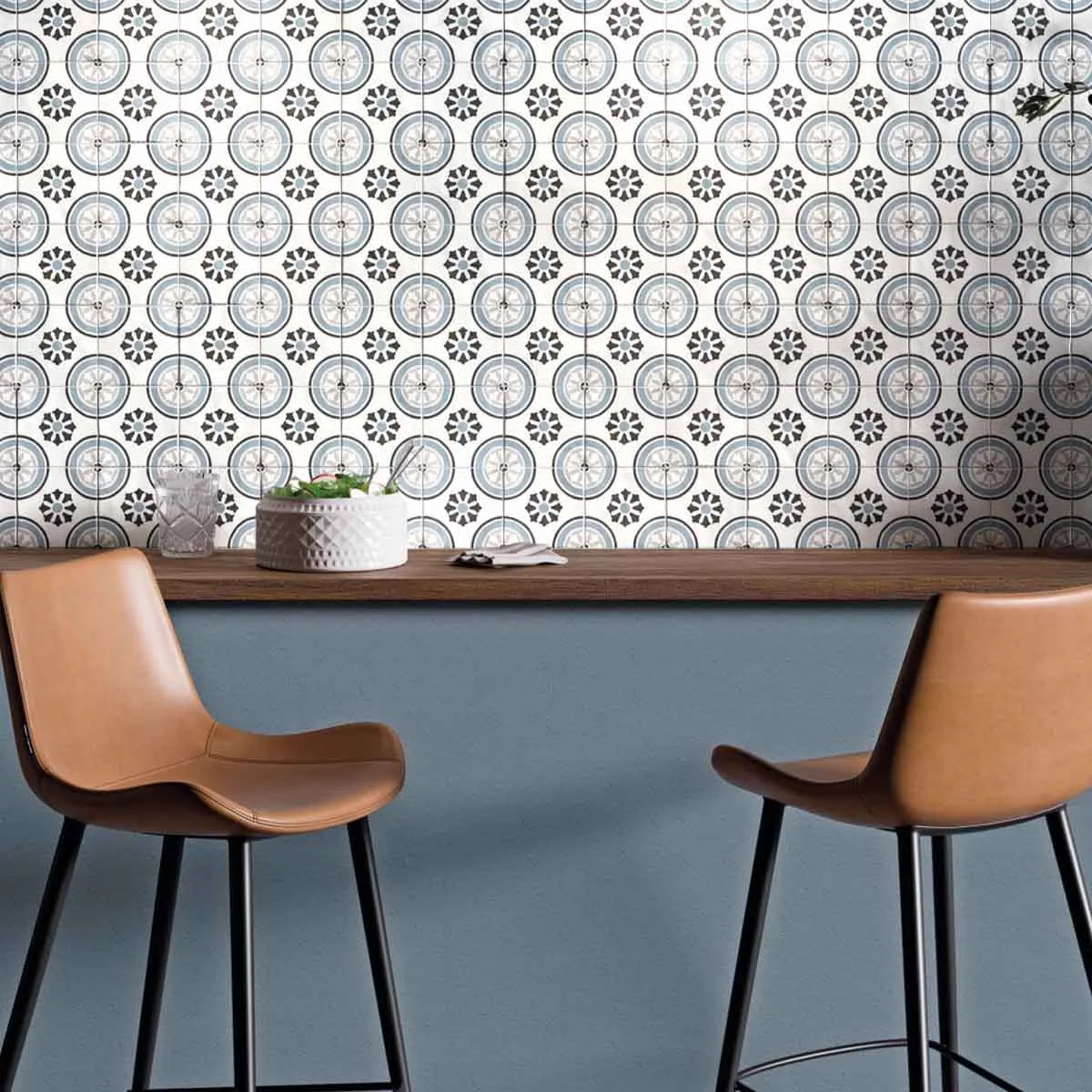 Tanger Blue Dahlia Pattern Porcelain Tile 12x12cm Natural Matt