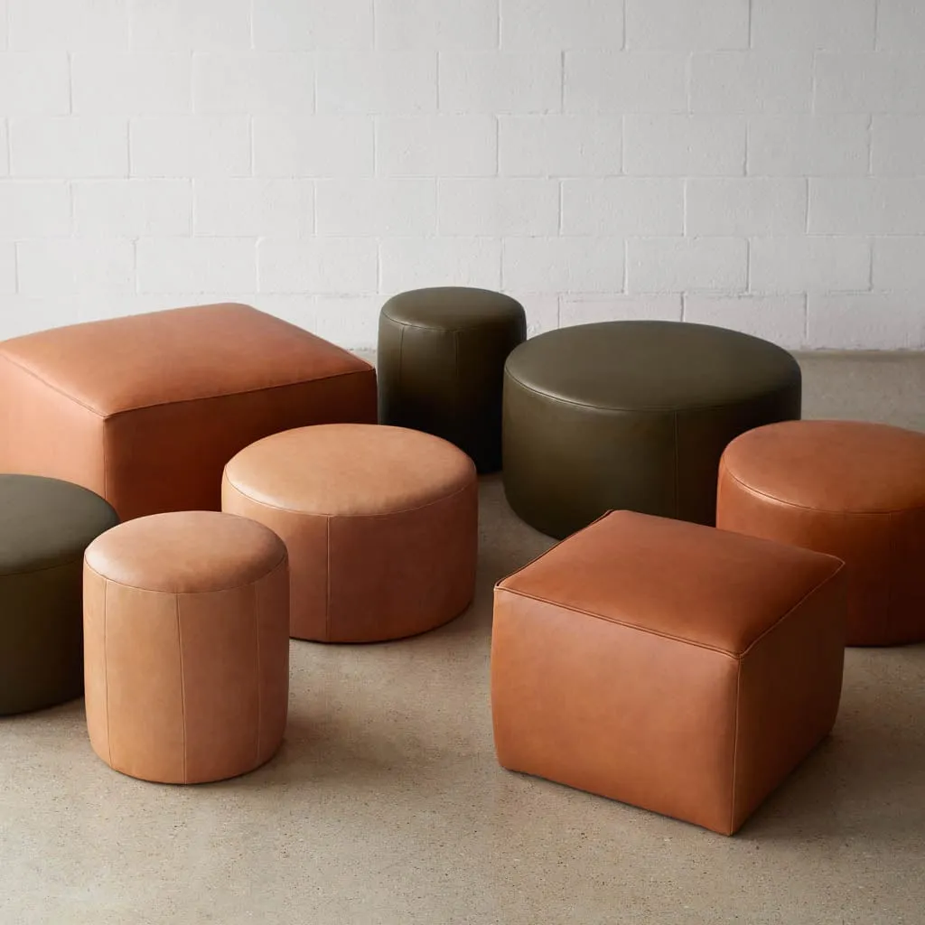 Torres Round Leather Ottoman - Small The Citizenry