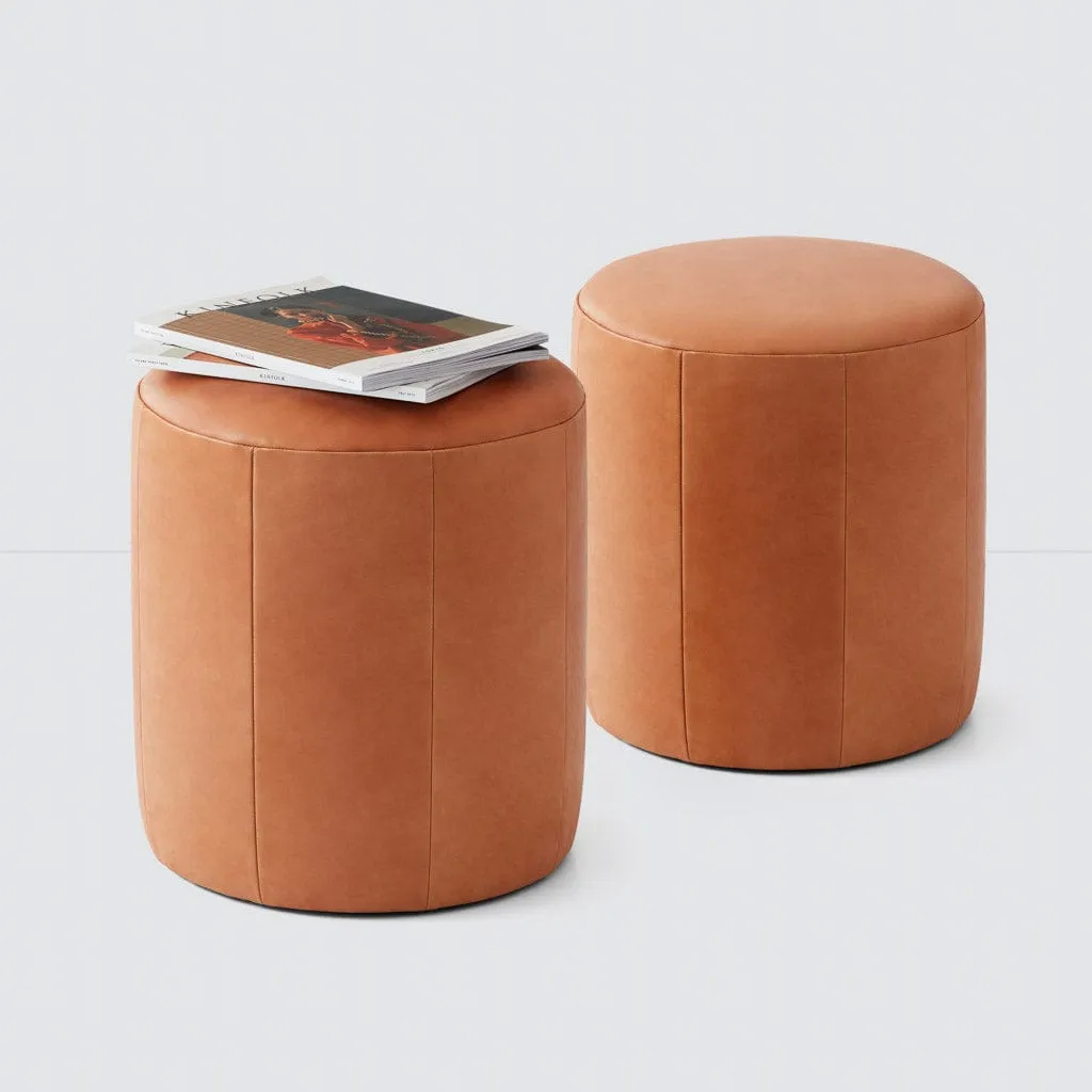 Torres Round Leather Ottoman - Small The Citizenry