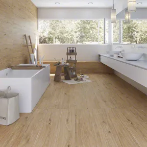 Vives Kokkola-R Avellana Wood Effect Porcelain Tile 19x120cm Matt